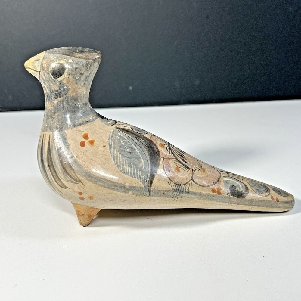 Vintage Tonala Bird Folk Art Pottery Figurine Mexican Handmade Hand Painted